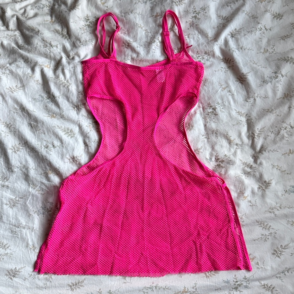 Neon pink net bikini coverup mini dress size small in great condition never worn - Picture 5 of 10